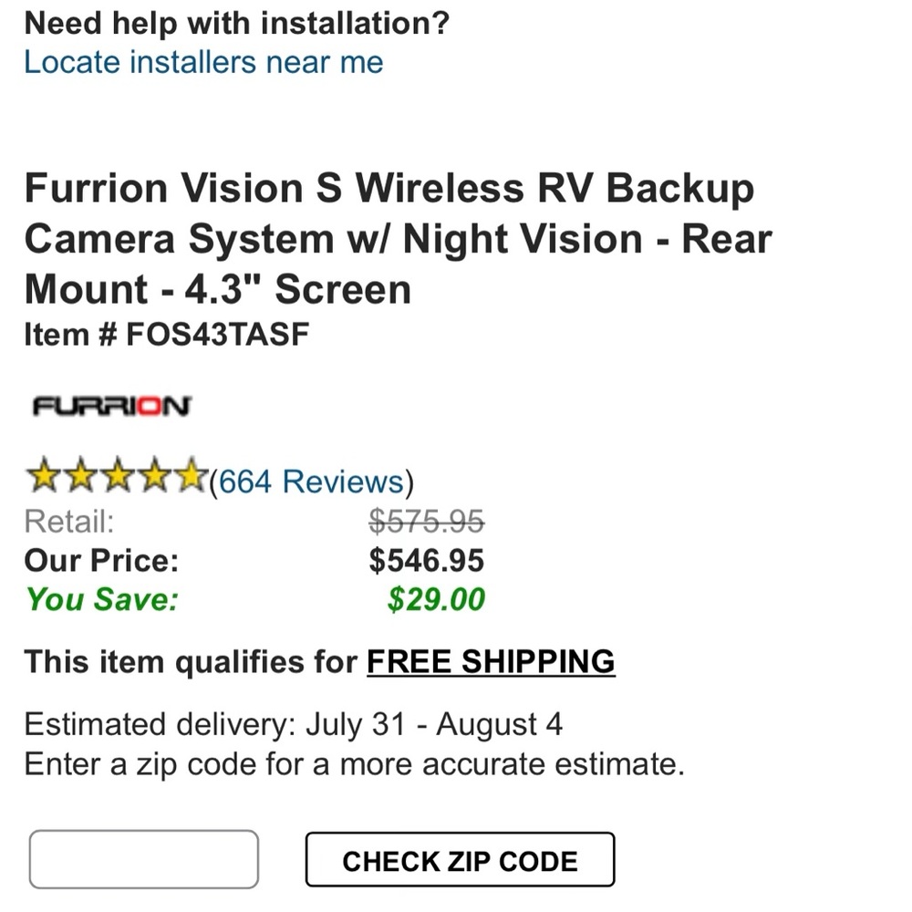 Furrion Vision S backup camera